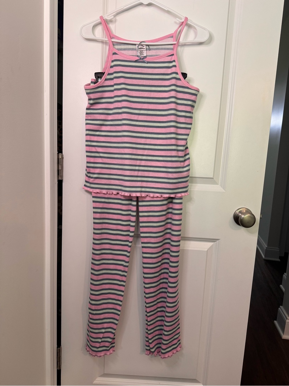 art class Pink & Gray Striped Girls Tank Top Pajama Set